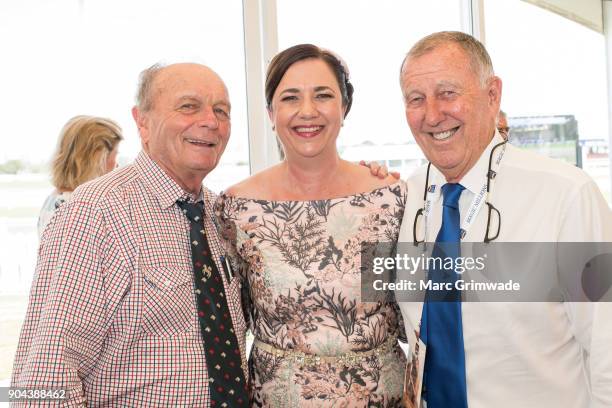 Gerry Harvey, Premier of Qld Anastasia Palaszczuk and John Singleton attend the Magic Millions Raceday on January 13, 2018 in Gold Coast, Australia.