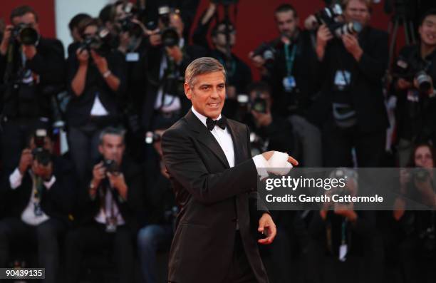 Actor George Clooney attends "The Men Who Stare At Goats" premiere at the Sala Grande during the 66th Venice Film Festival on September 8, 2009 in...