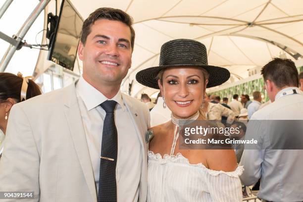 Ryan Lysaught and Channel 7 identity Liz Cantor attends Magic Millions Raceday on January 13, 2018 in Gold Coast, Australia. (Photo by Marc...