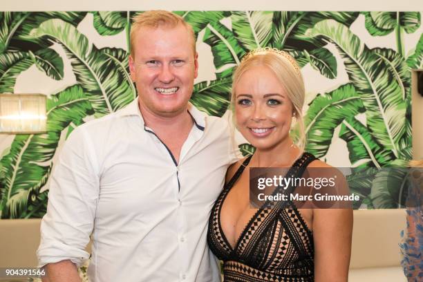 Brisbane radio identitiy David "Lutsy" Lutteral and Jessica Collins attend Magic Millions Raceday on Jan and uary 13, 2018 in Gold Coast, Australia.