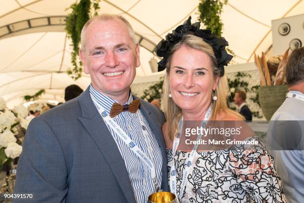 Dean Gould and Channel 9 Qld CEO Kylie Blucher attend Magic Millions Raceday on January 13, 2018 in Gold Coast, Australia.