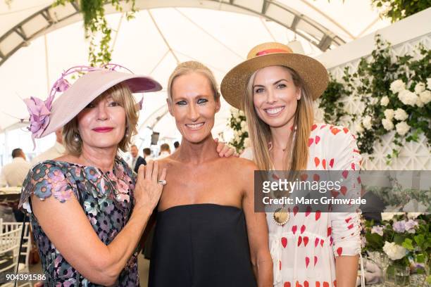 Katie Page, Jenny Hosie and Claire Stokes attend Magic Millions Raceday on January 13, 2018 in Gold Coast, Australia.
