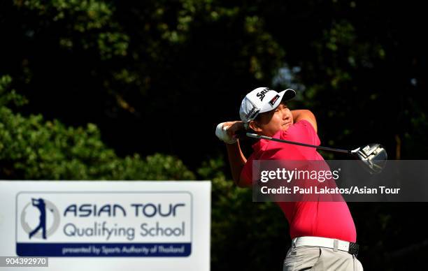 Sorachut Hansapiban of Thailand pictured during round four of the 2018 Asian Tour Qualifying School Final Stage at St Andrews 2000 on January 13,...