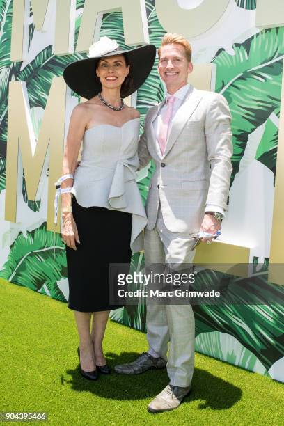 Marilyn Van Der Valk and Damien Anthony-Rossi attend Magic Millions Raceday on January 13, 2018 in Gold Coast, Australia.