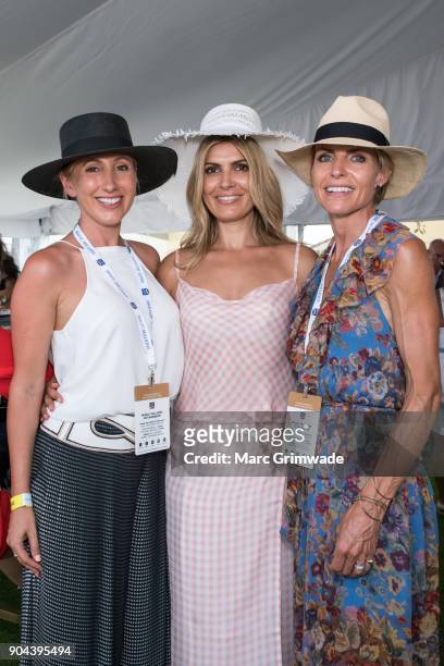 Candice Seymour, Amee Evans and Sophie McLachlan attend Magic Millions Raceday on January 13, 2018 in Gold Coast, Australia.