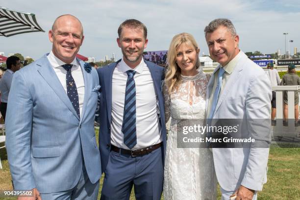 Mike Tindall, Nick Rainey and Noni and John Calleija attend Magic Millions Raceday on January 13, 2018 in Gold Coast, Australia.