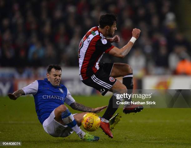 George Baldock of Sheffield United and Ross Wallace of Sheffield Wednesday in action during the Sky Bet Championship match between Sheffield United...