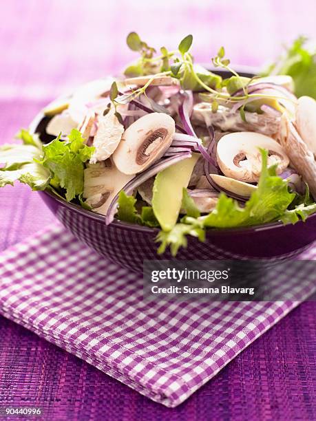 mushroom salad close-up. - field mushroom stock pictures, royalty-free photos & images