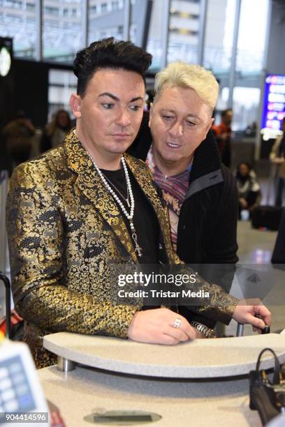 Matthias Mangiapane and his boyfriend Hubert Fella leave for 'I'm a celebrity- Get Me Out Of Here!' in Australia at Frankfurt International Airport...