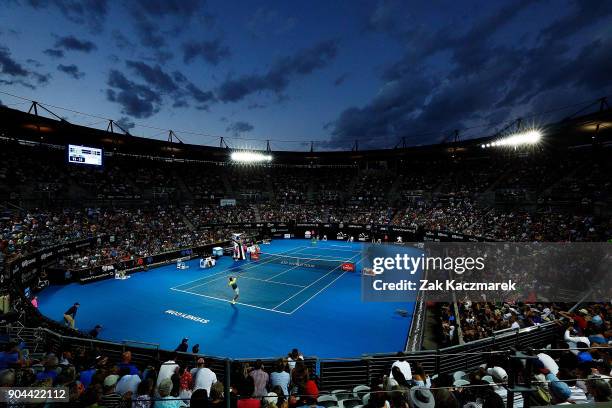 General view of Ken Rosewall Arena as Daniil Medvedev of Russia serves during his Men's Singles Final match against Alex de Minaur of Australia...