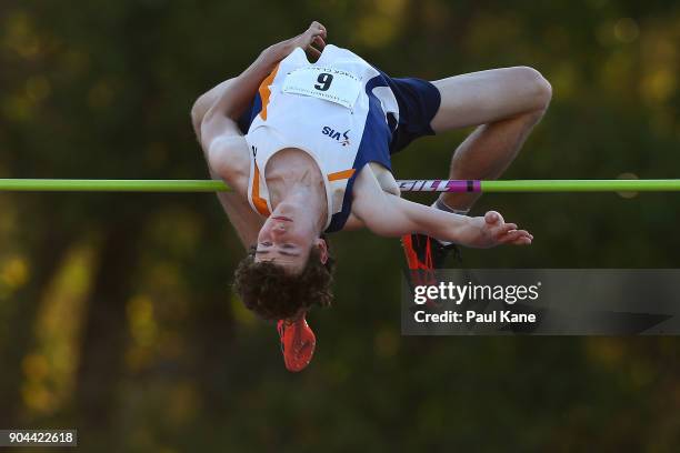 Joel Baden of Victoria competes in the men's high jump during the Jandakot Airport Perth Track Classic at WA Athletics Stadium on January 13, 2018 in...