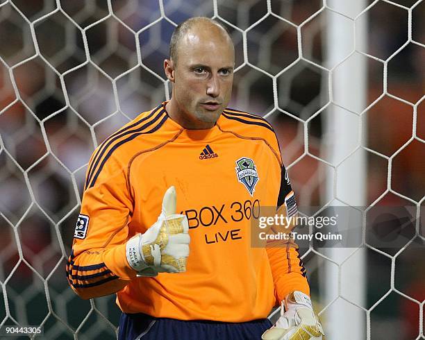 Kasey Keller captain of the Seattle Sounders in the final of the US Open Cup against D.C. United at RFK Stadium on September 2, 2009 in Washington,...