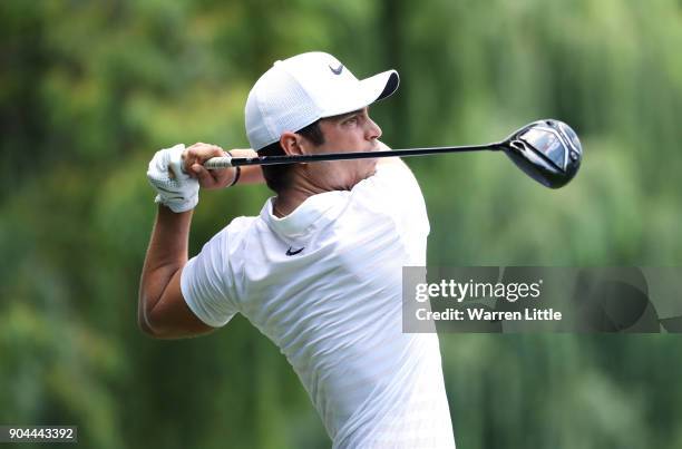 Adrien Saddier of France tees off on the 8th hole during day three of the BMW South African Open Championship at Glendower Golf Club on January 13,...