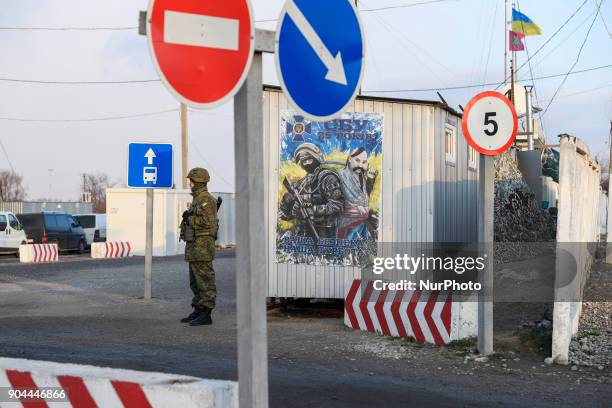 Border guards on Checkpoint &quot;Hnutove&quot; in Hnutove village, near Mariupol, Ukraine on 12 January 2018.