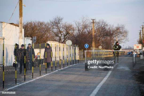 Checkpoint &quot;Hnutove&quot; in Hnutove village, near Mariupol, Ukraine on 12 January 2018.