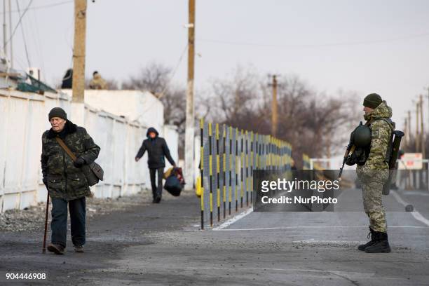 Checkpoint &quot;Hnutove&quot; in Hnutove village, near Mariupol, Ukraine on 12 January 2018.