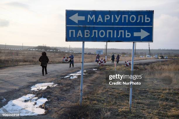 Checkpoint &quot;Hnutove&quot; in Hnutove village, near Mariupol, Ukraine on 12 January 2018.