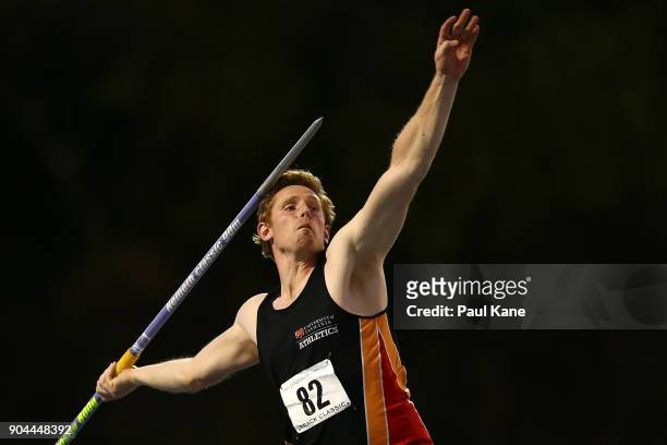 Hamish Peacock competes in the men's high jump during the Jandakot Airport Perth Track Classic at WA Athletics Stadium on January 13, 2018 in Perth,...
