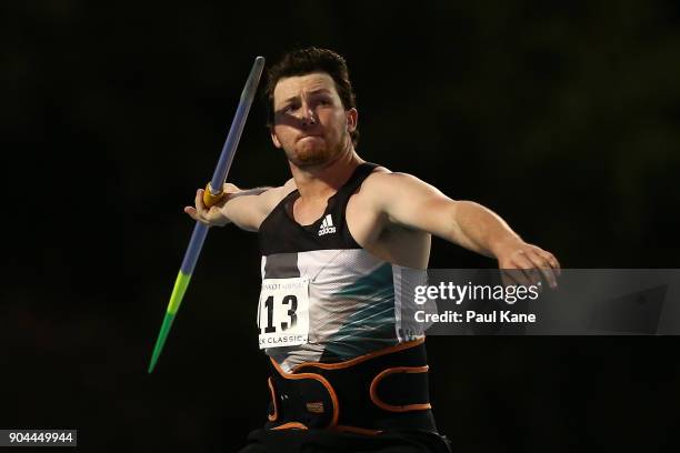 Rhys Stein competes in the men's high jump during the Jandakot Airport Perth Track Classic at WA Athletics Stadium on January 13, 2018 in Perth,...