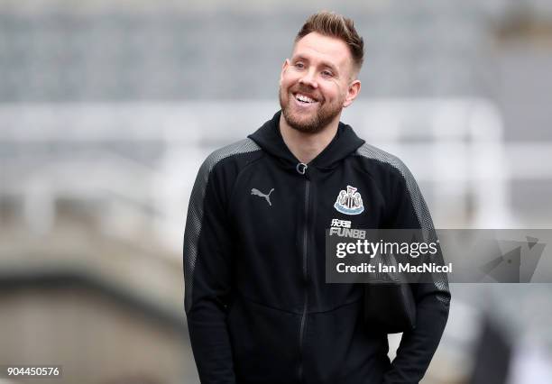 Robert Elliot of Newcastle United arrives at the stadium prior to the Premier League match between Newcastle United and Swansea City at St. James...