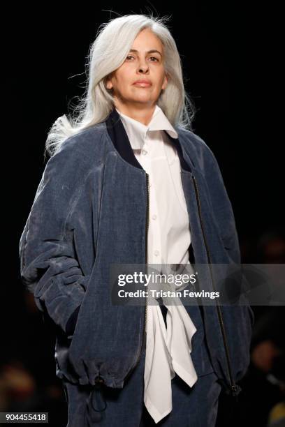 Model walks the runway at the Miaoran show during Milan Men's Fashion Week Fall/Winter 2018/19 on January 13, 2018 in Milan, Italy.