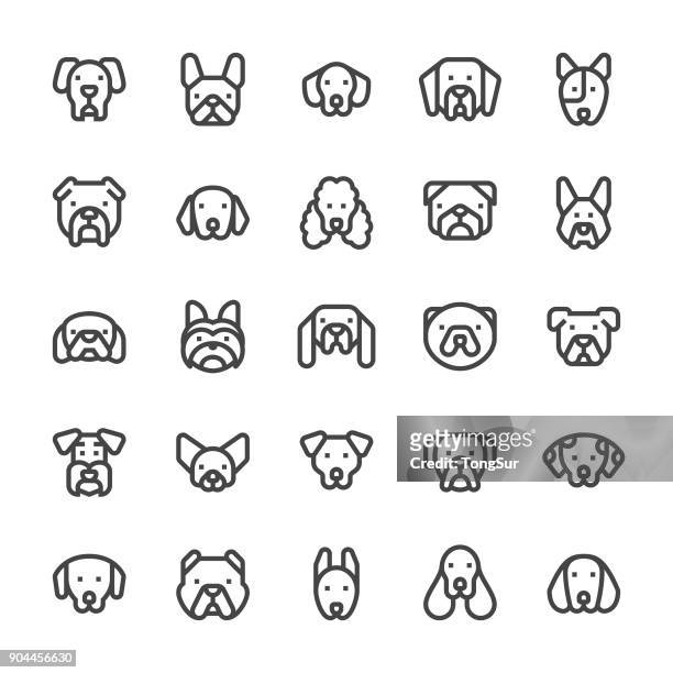 dog icons - mediumx line - purebred dog stock illustrations