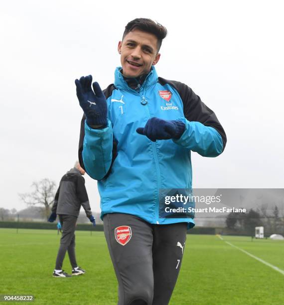 Alexis Sanchez of Arsenal during a training session at London Colney on January 13, 2018 in St Albans, England.