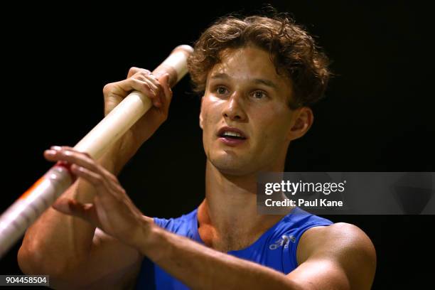 Kurtis Marschall prepares to vault in the men's pole vault during the Jandakot Airport Perth Track Classic at WA Athletics Stadium on January 13,...