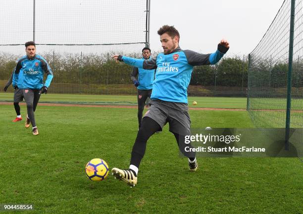 Mathieu Debuchy of Arsenal during a training session at London Colney on January 13, 2018 in St Albans, England.