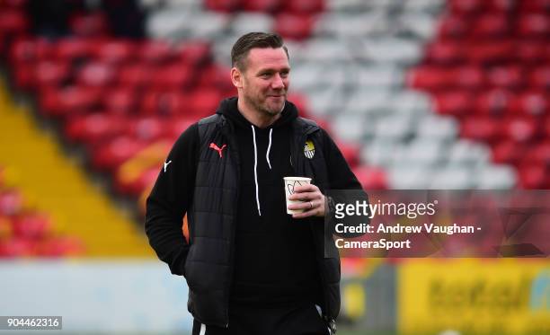 Notts County manager Kevin Nolan during the pre-match warm-up prior to the Sky Bet League Two match between Lincoln City and Notts County at Sincil...