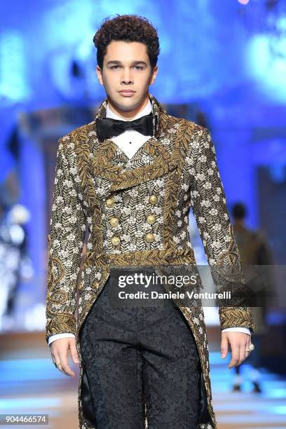 Austin Mahone walks the runway at the Dolce & Gabbana show during Milan Men's Fashion Week Fall/Winter 2018/19 on January 13, 2018 in Milan, Italy.