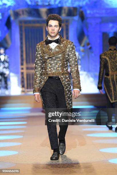 Austin Mahone Morning News walks the runway at the Dolce & Gabbana show during Milan Men's Fashion Week Fall/Winter 2018/19 on January 13, 2018 in...