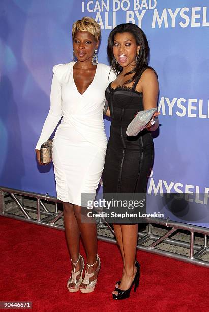 Mary J. Blige and Taraji P. Henson attend the New York premiere of "Tyler Perry's I Can Do Bad All By Myself" at the School of Visual Arts Theater on...