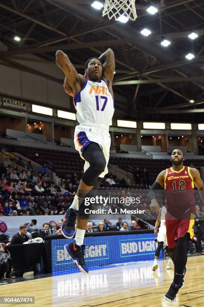 Archie Goodwin of the Northern Arizona Suns dunks the ball against the Canton Charge during the NBA G-League Showcase on January 12, 2018 at the...