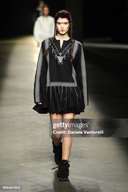 Model walks the runway at the Diesel Black Gold show during Milan Men's Fashion Week Fall/Winter 2018/19 on January 13, 2018 in Milan, Italy.