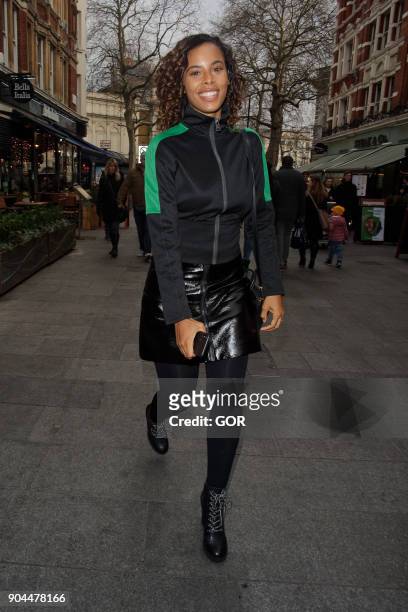 Rochelle Humes arriving at Capital FM to start her new job on January 13, 2018 in London, England.