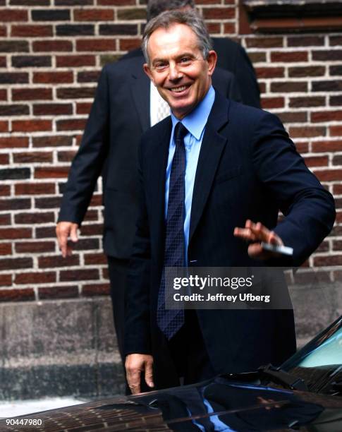 Ex-Prime Minister Tony Blair visits "Late Show with David Letterman" at the Ed Sullivan Theater on September 8, 2009 in New York City.