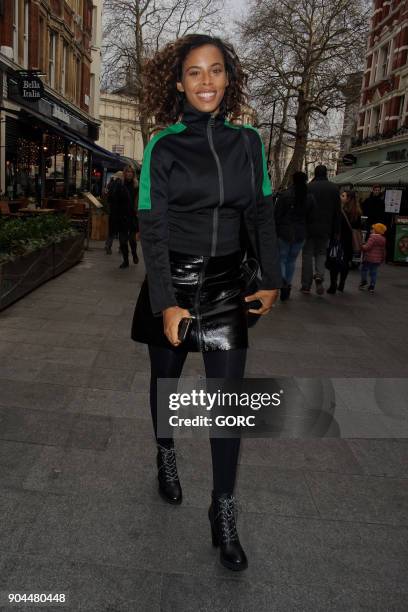 Rochelle Humes arriving at Capital FM for her new job on January 13, 2018 in London, England.