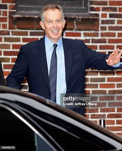 Ex-Prime Minister Tony Blair visits "Late Show with David Letterman" at the Ed Sullivan Theater on September 8, 2009 in New York City.