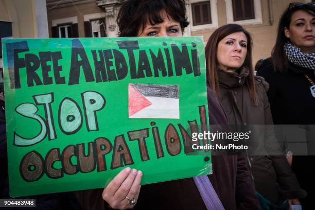 Italians stage sit in at Parliament calling for the release of Ahed Tamimi from Israeli jail on January 13, 2018 in Rome, Italy.