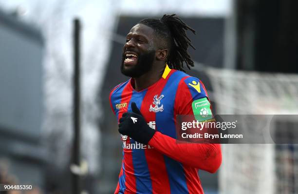 Bakary Sako of Crystal Palace celebrates after scoring his sides first goal during the Premier League match between Crystal Palace and Burnley at...