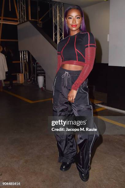 Justine Skye attends the Diesel Black Gold show during Milan Men's Fashion Week Fall/Winter 2018/19 on January 13, 2018 in Milan, Italy.