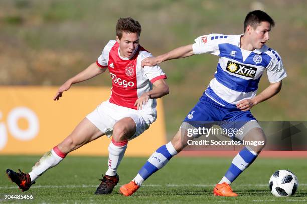 Carel Eiting of Ajax, Fabian Schnellhardt of MSV Duisburg during the match between Ajax v MSV Duisburg at the Estadio Municipal on January 13, 2018...