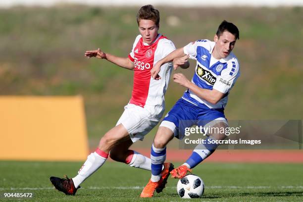 Carel Eiting of Ajax, Fabian Schnellhardt of MSV Duisburg during the match between Ajax v MSV Duisburg at the Estadio Municipal on January 13, 2018...