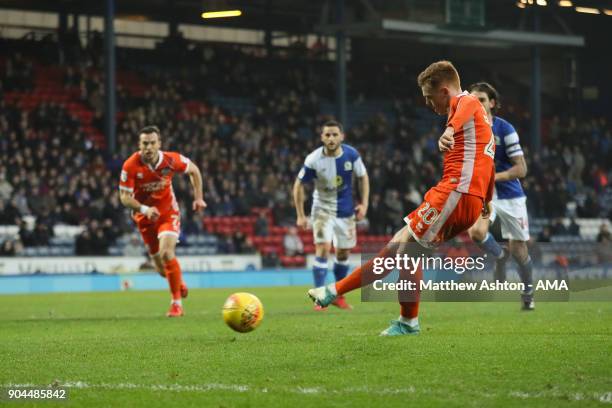 Jon Nolan of Shrewsbury Town scores a goal to make it 1-1 from the penalty spot during the Sky Bet League One match between Blackburn Rovers and...