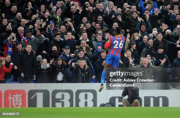 Crystal Palace's Bakary Sako celebrates scoring the opening goal during the Premier League match between Crystal Palace and Burnley at Selhurst Park...