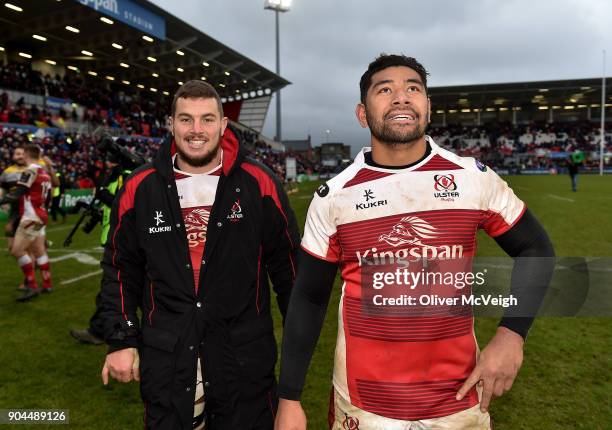 , United Kingdom - 13 January 2018; Sean Reidy and Charles Piutau of Ulster after the European Rugby Champions Cup Pool 1 Round 5 match between...