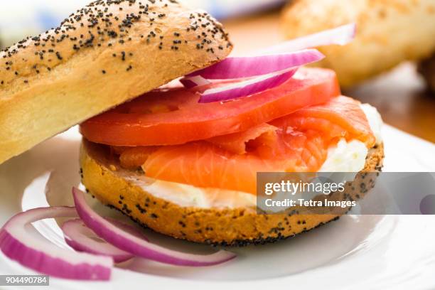 nova scotia salmon also called nova lox - bagels stock pictures, royalty-free photos & images