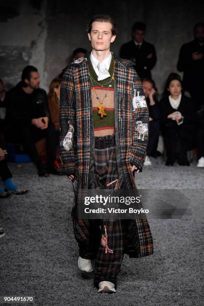 Model walks the runway at Marni show during Milan Men's Fashion Week Fall/Winter 2018/19 on January 13, 2018 in Milan, Italy.