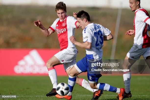 Carel Eiting of Ajax, Fabian Schnellhardt of MSV Duisburg during the match between Ajax v MSV Duisburg at the Estadio Municipal on January 13, 2018...